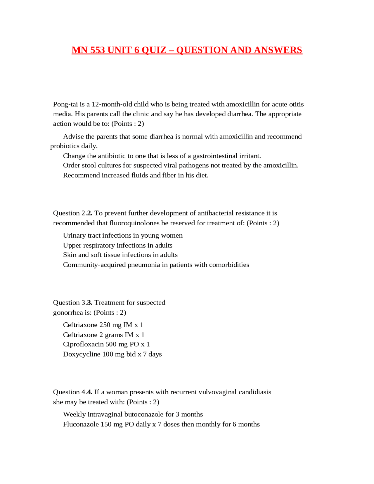 MN 553 UNIT 6 QUIZ QUESTION AND ANSWERS. Docsity