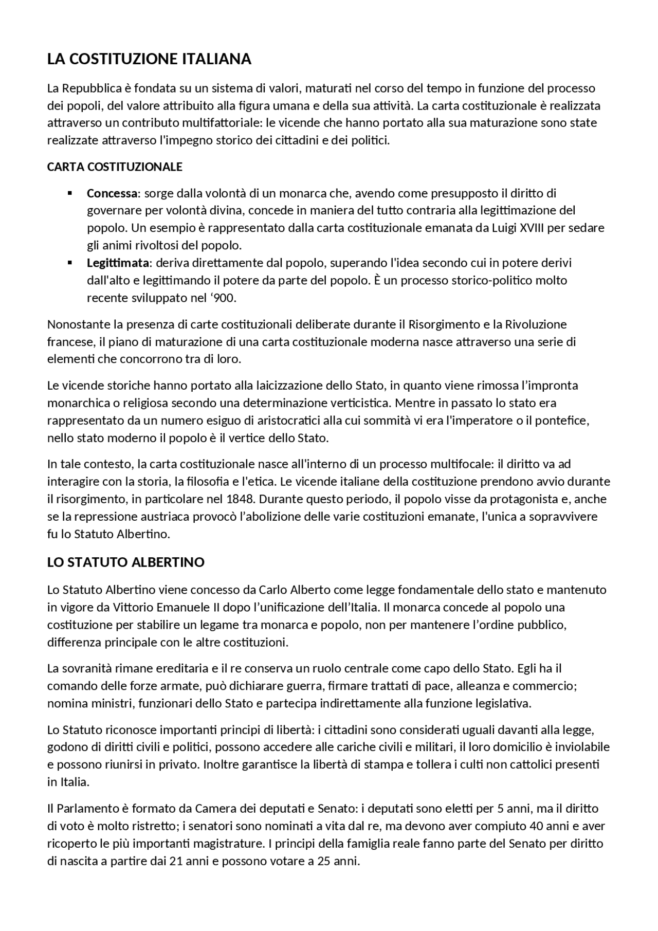 La Costituzione italiana Appunti di Diritto
