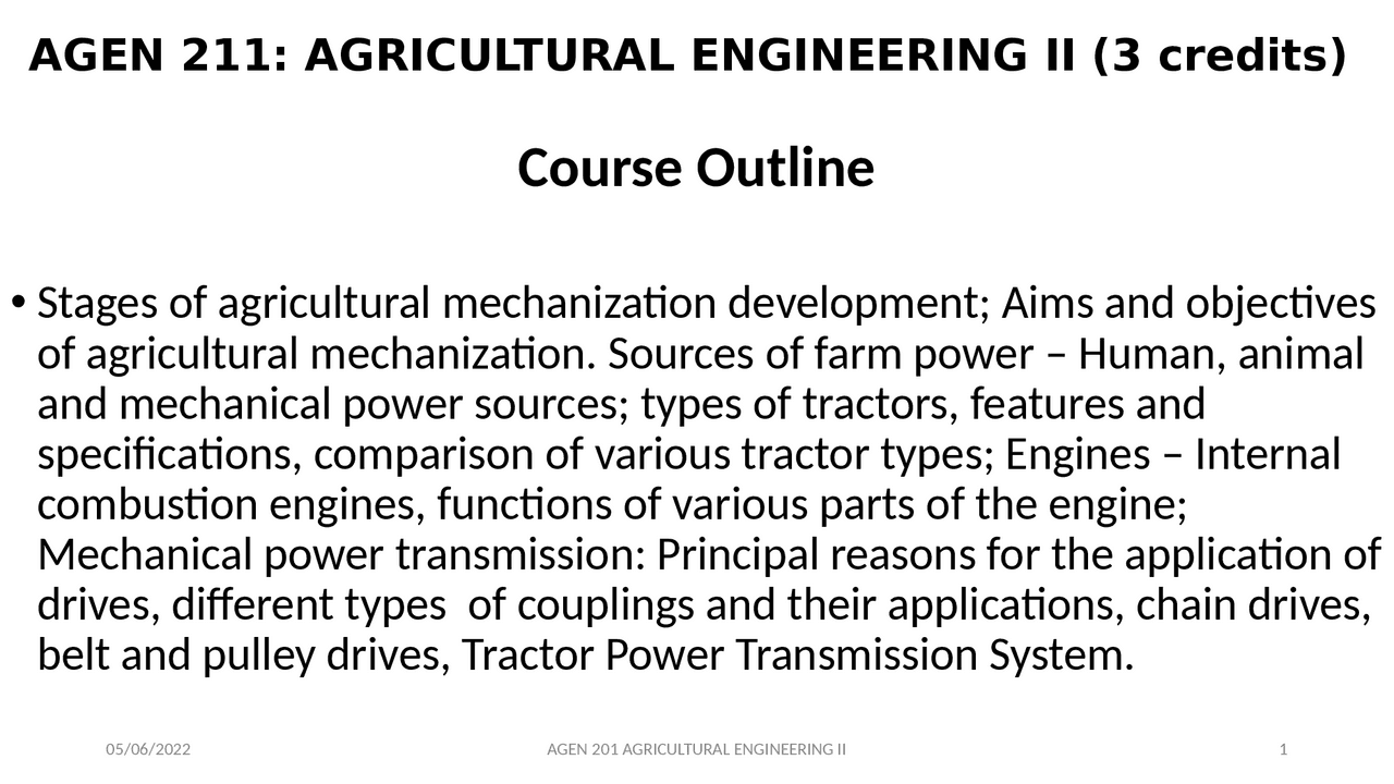 Agricultural engineering slides - Docsity