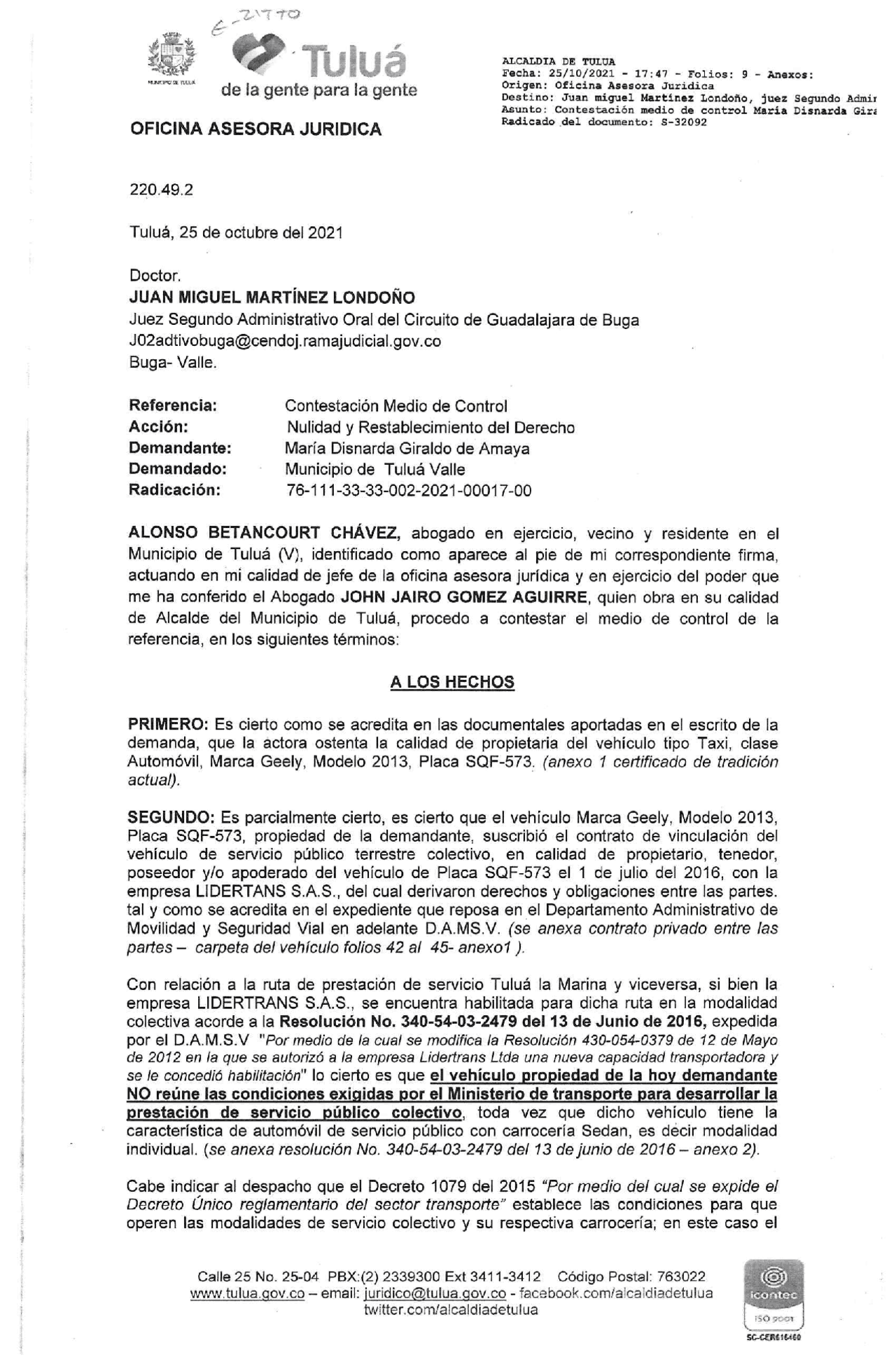 Contestación de tutela - Docsity