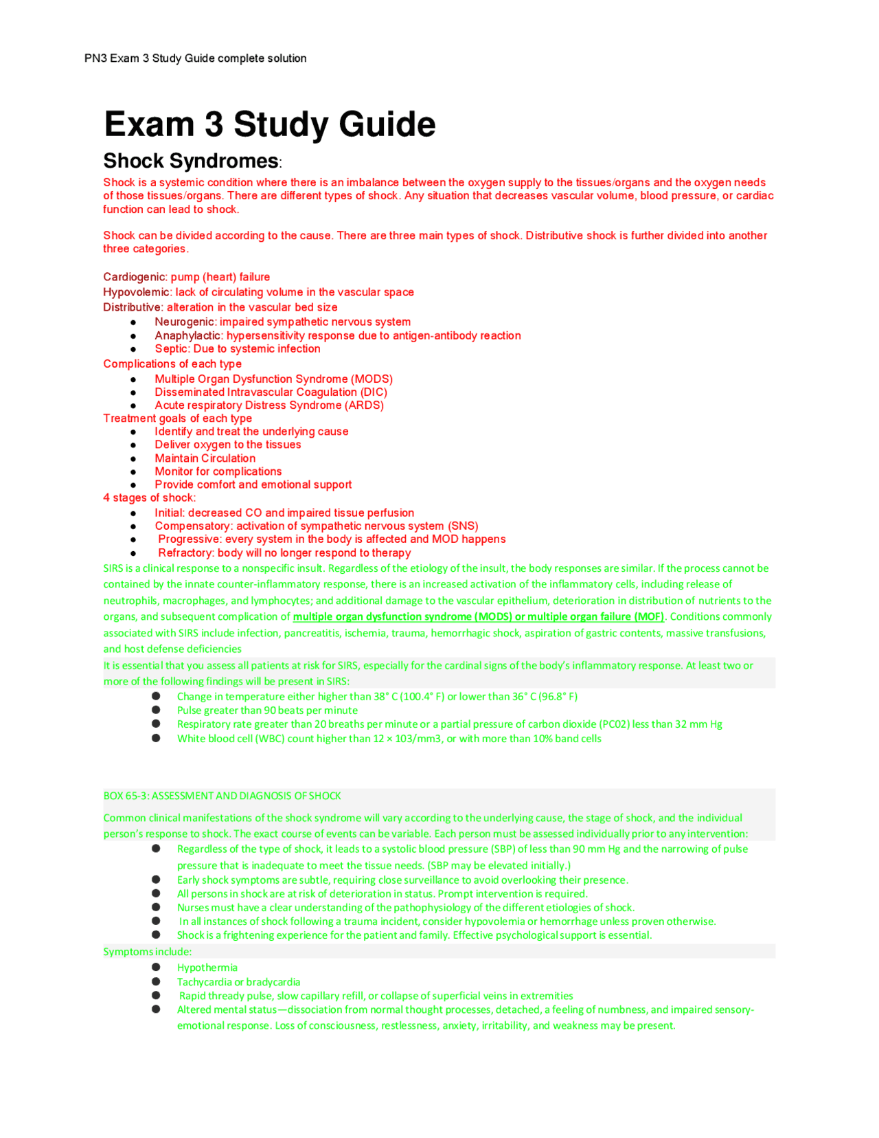 PN3 Exam 3 Study Guide complete solution 100% correct - Docsity