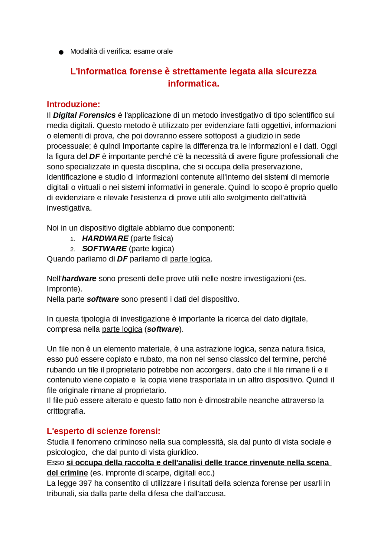 Appunti completi del corso di informatica forense del professore ...