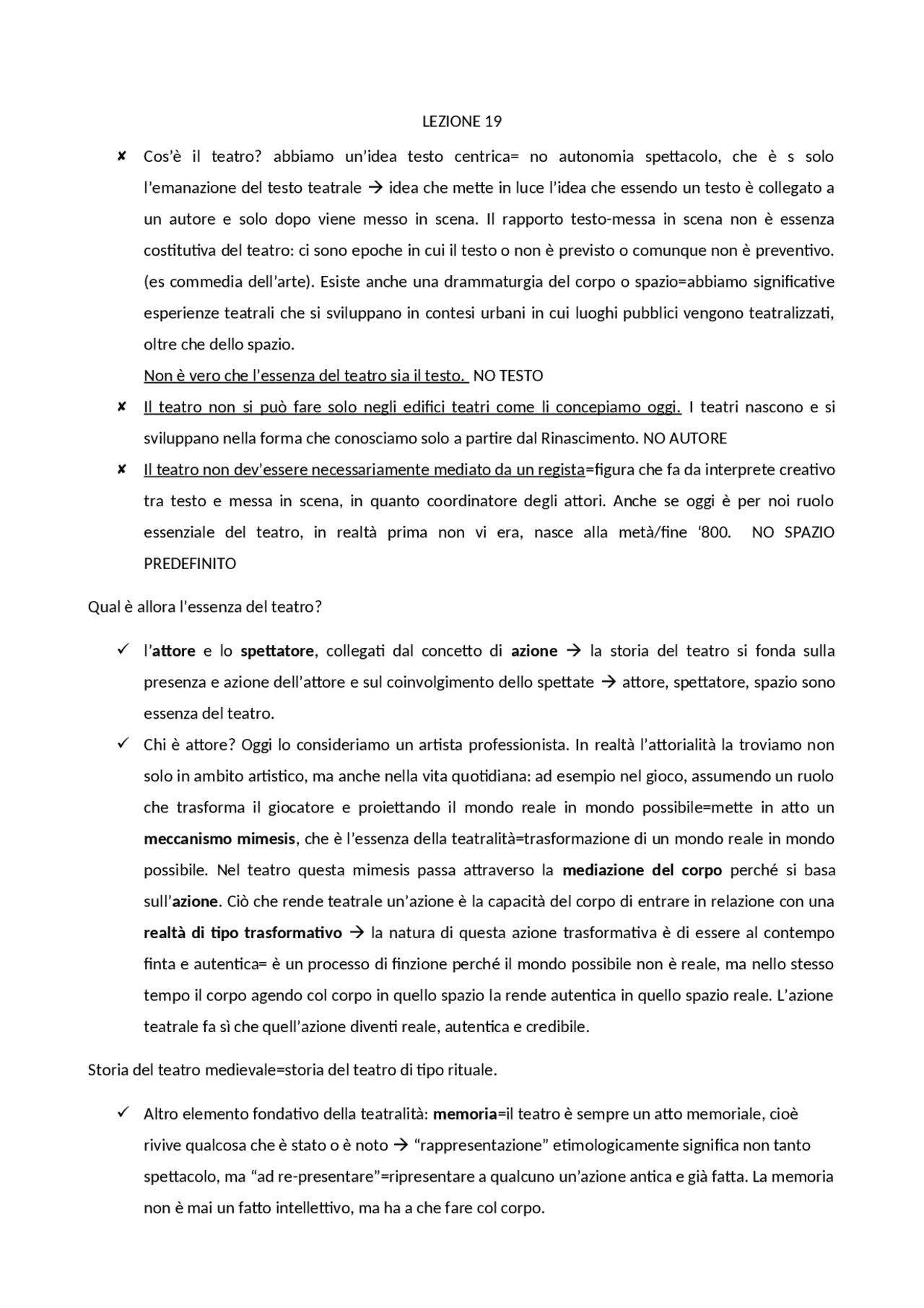 L'essenza del teatro attore, spettatore, azione Appunti di Storia
