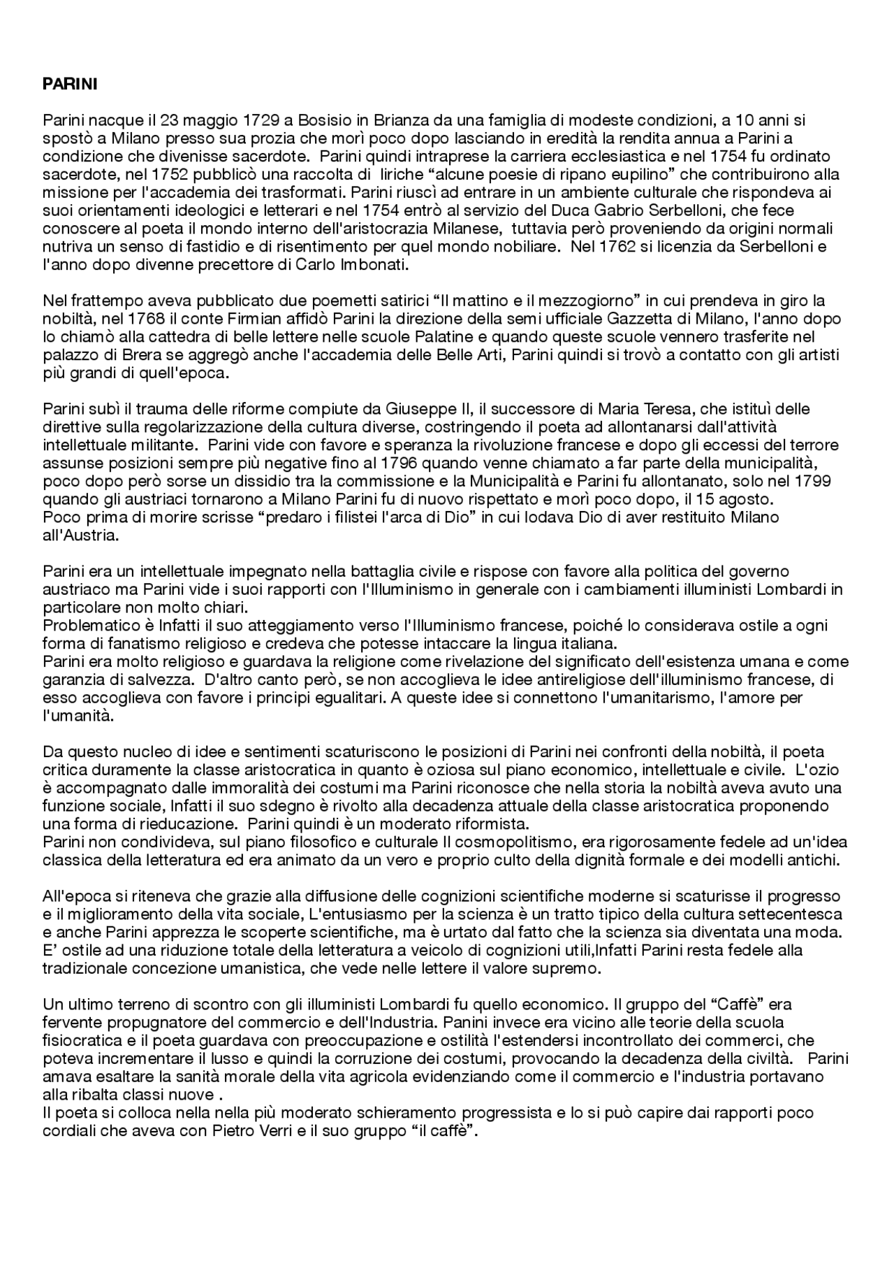 Tutto quello da sapere su Parini - Docsity