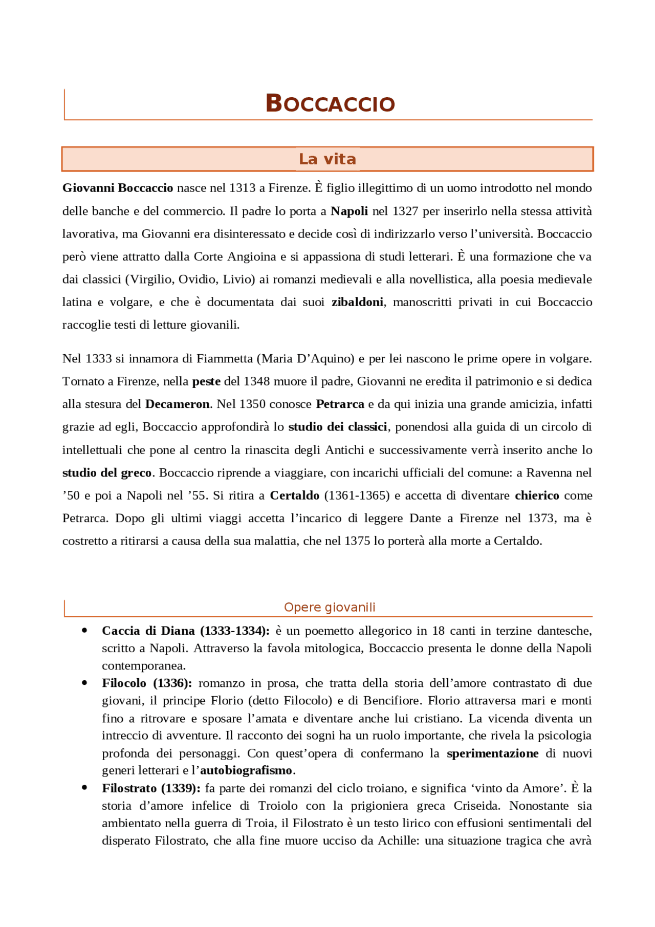 Letteratura italiana Boccaccio Vita e opere Docsity Letteratura italiana Boccaccio Vita e opere Docsity