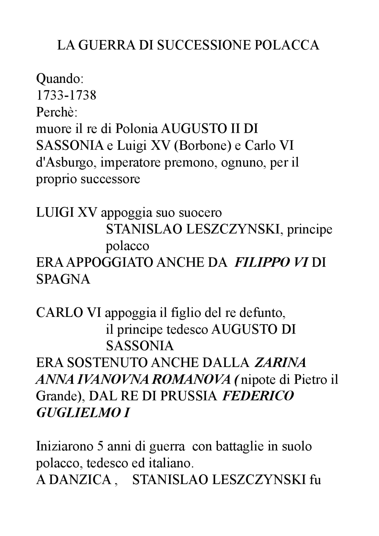La guerra di successione polacca Schemi