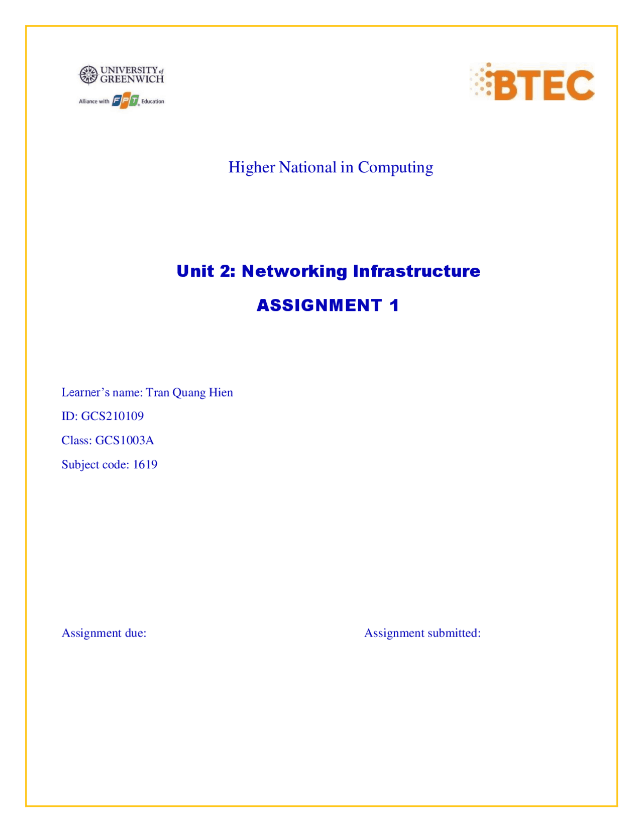 Assignment 1 1619 Networking | Assignments Computer Networks | Docsity