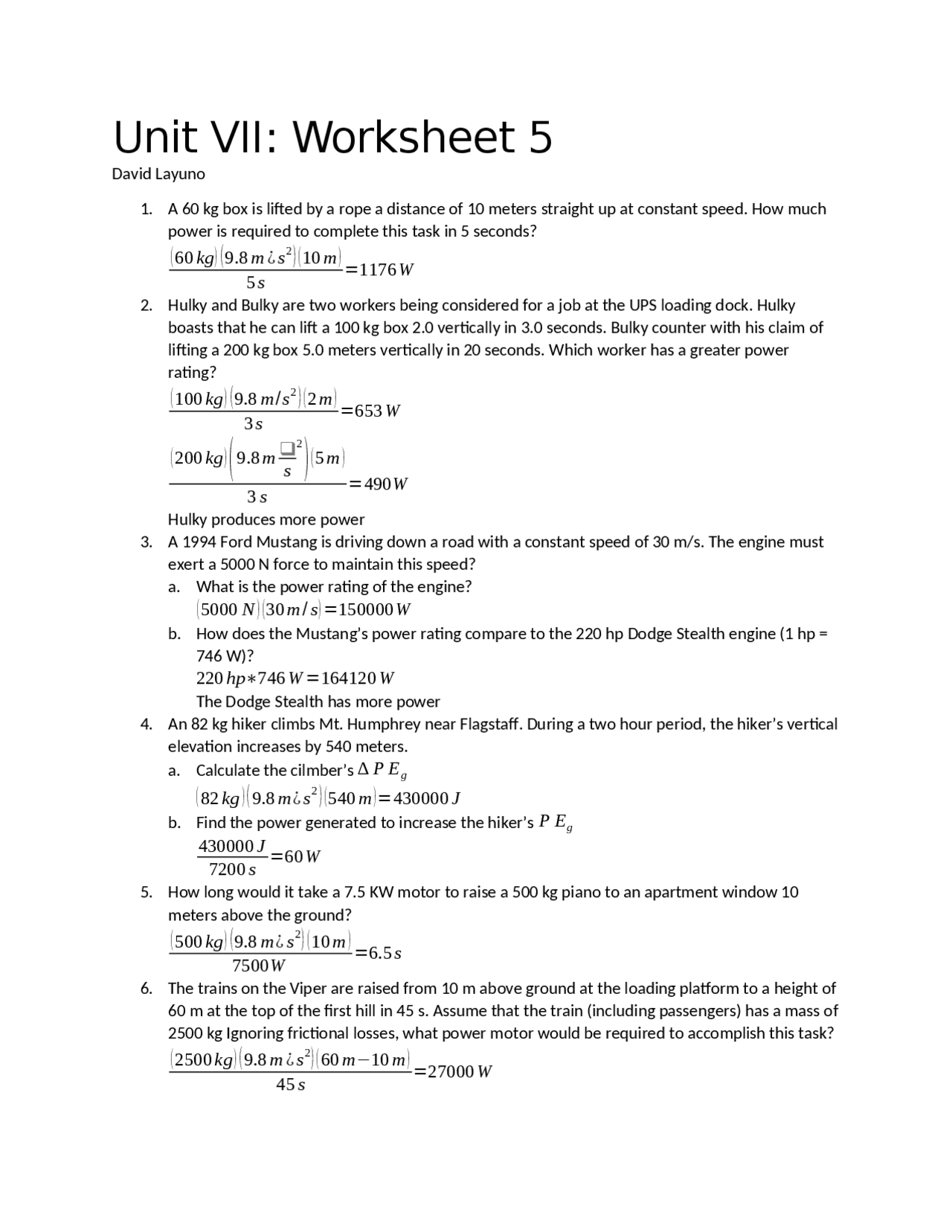 Unit VII: Worksheet 5 - Docsity