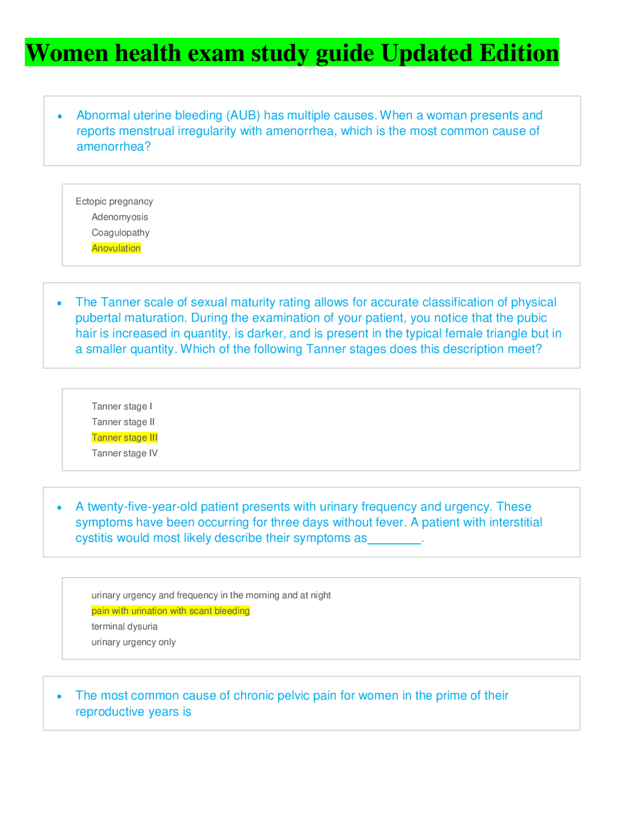 Women health exam study guide Updated Edition Docsity