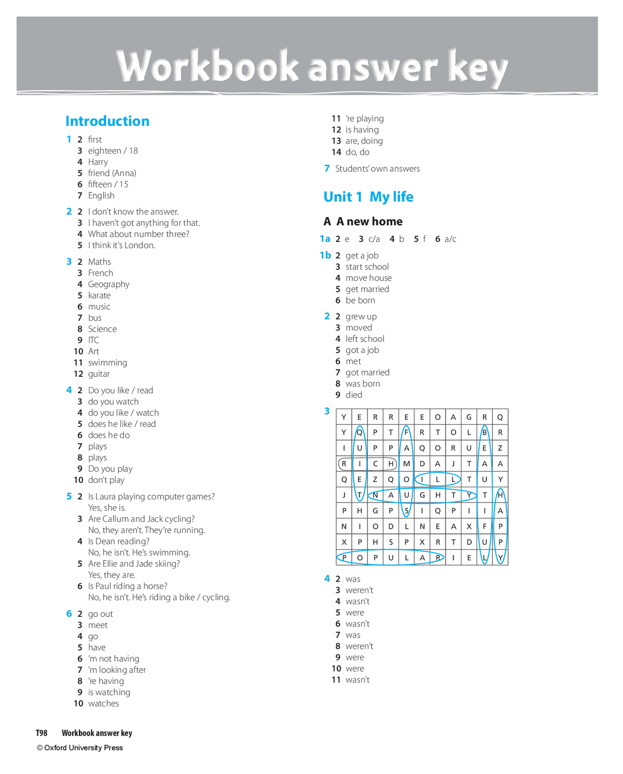 PROJECT 2 Workbook answer key | Skripte' predlog Engleski jezik | Docsity