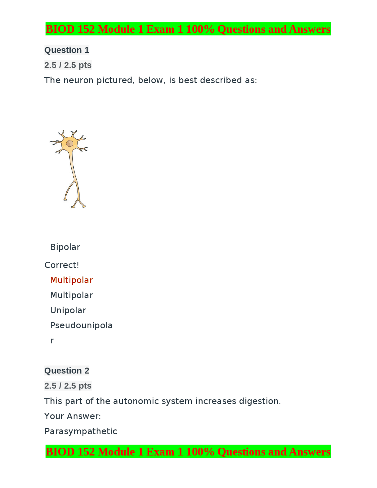 BIOD 152 Module 1 Exam 1 100% Questions and Answers - Docsity