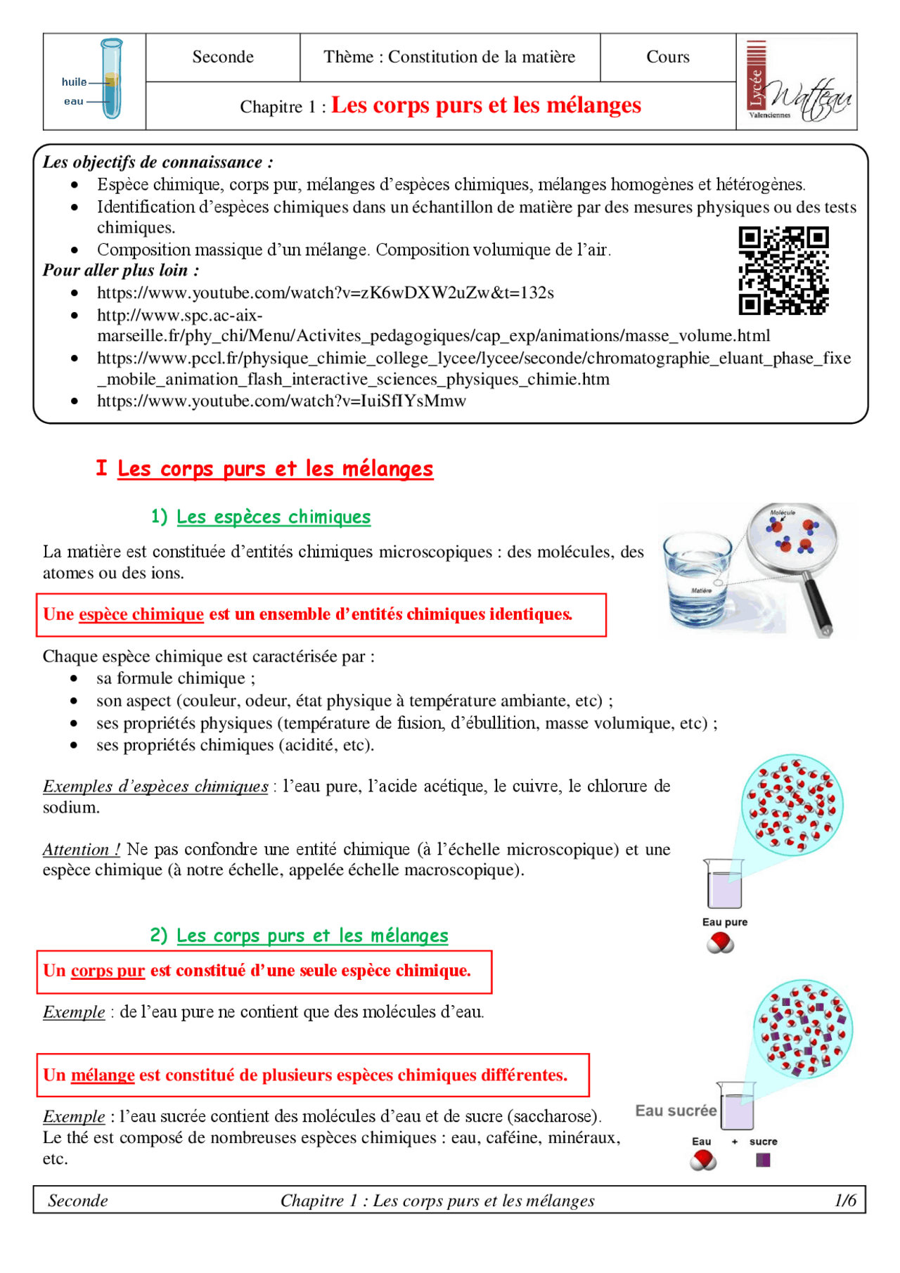 Quiz Corps Pur Et Melange Seconde Cours de Seconde (2022) | Notes Physique | Docsity