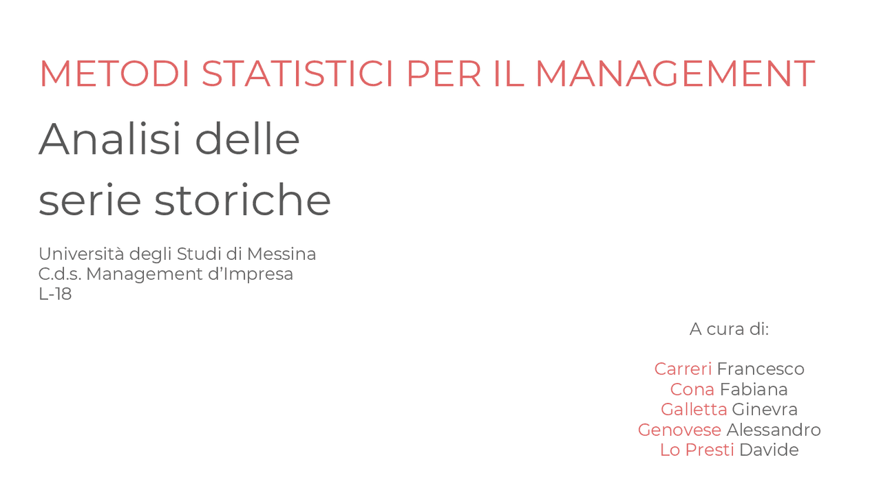 Slide Serie storiche | Slide di Metodi Statistici Per L'impresa - Docsity
