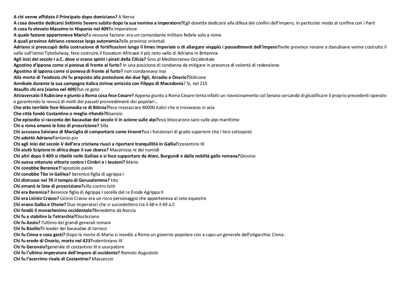Domande Di Storia Romana Con Risposte