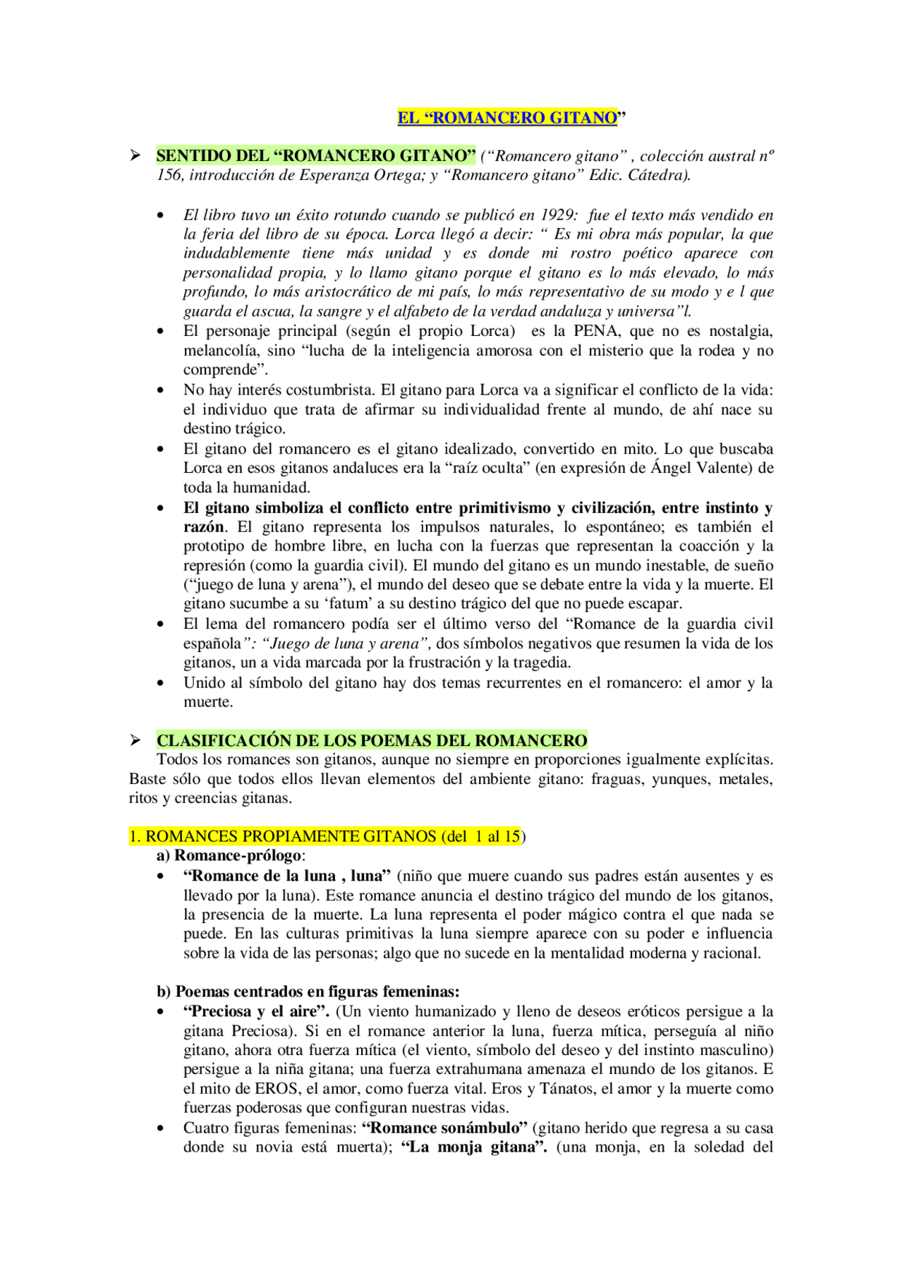 Romancero gitano, análisis | Apuntes de Análisis de Textos Literarios |  Docsity