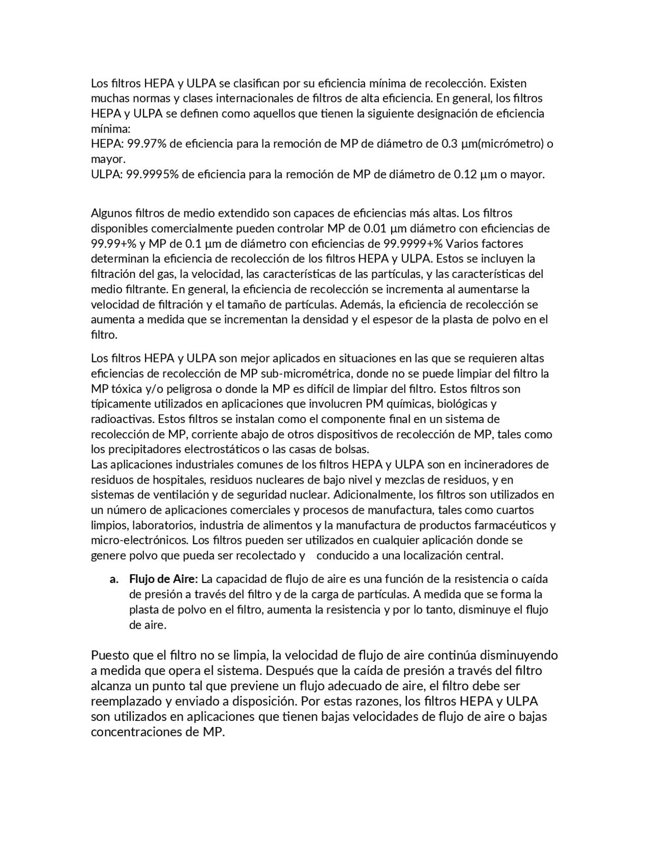 Clasificacion de los filtros HEPA y ULPA Docsity