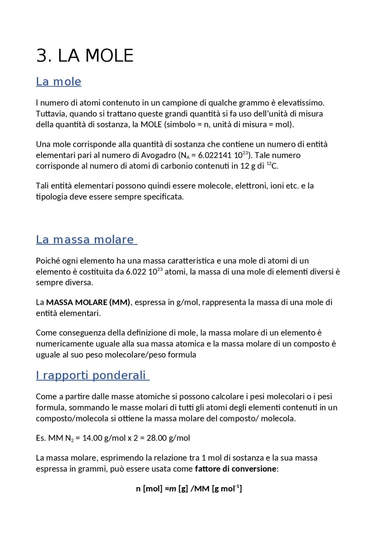 La mole e le reazioni - Docsity