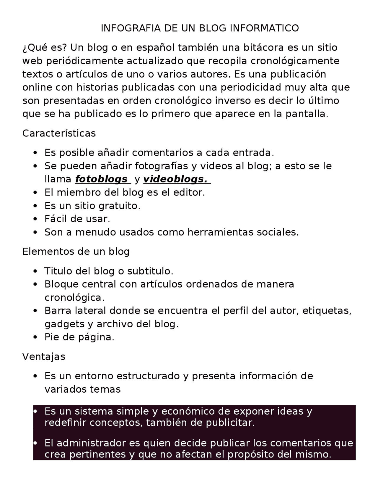 Infografia de un blog informativo - Docsity