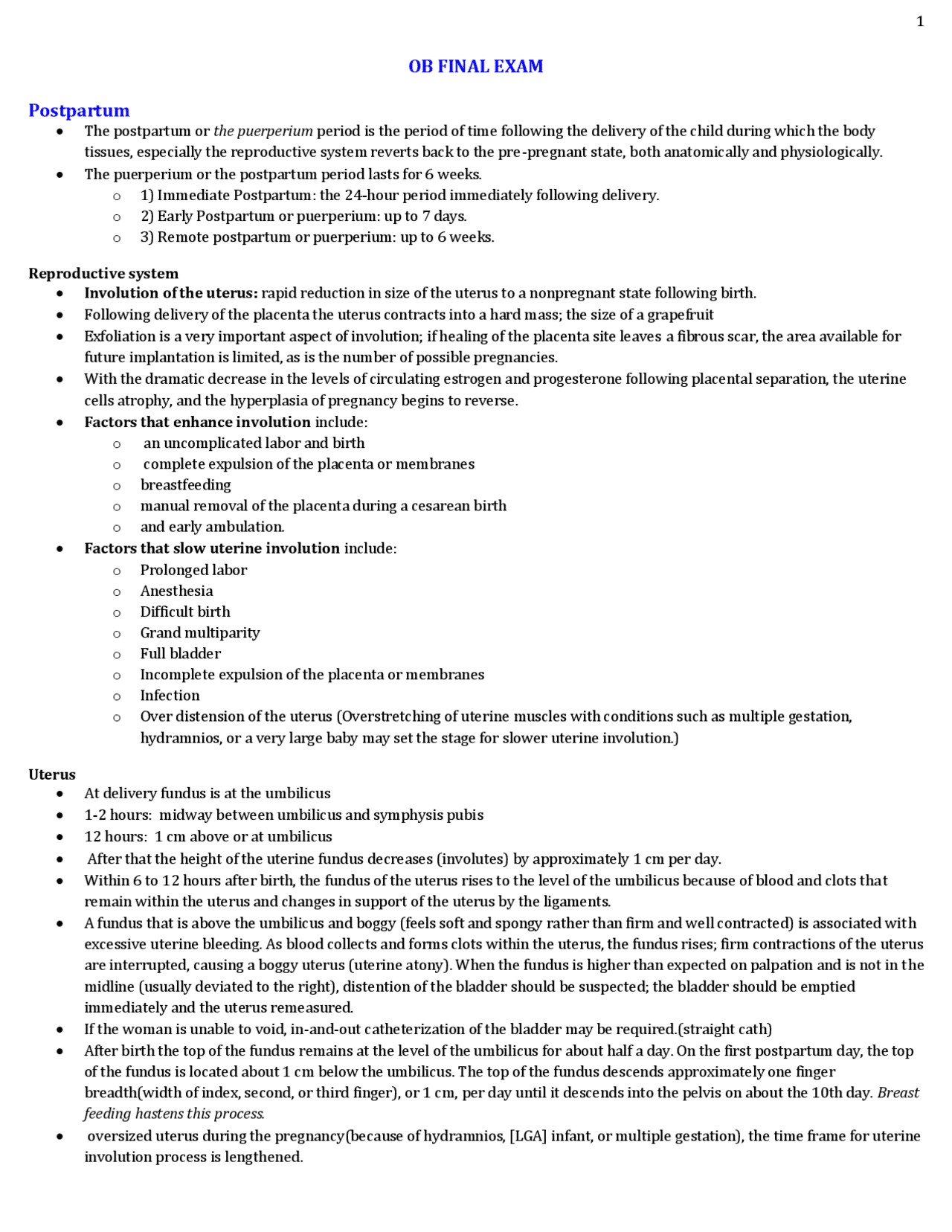 OB Final Exam Study Guide with Answers - Docsity