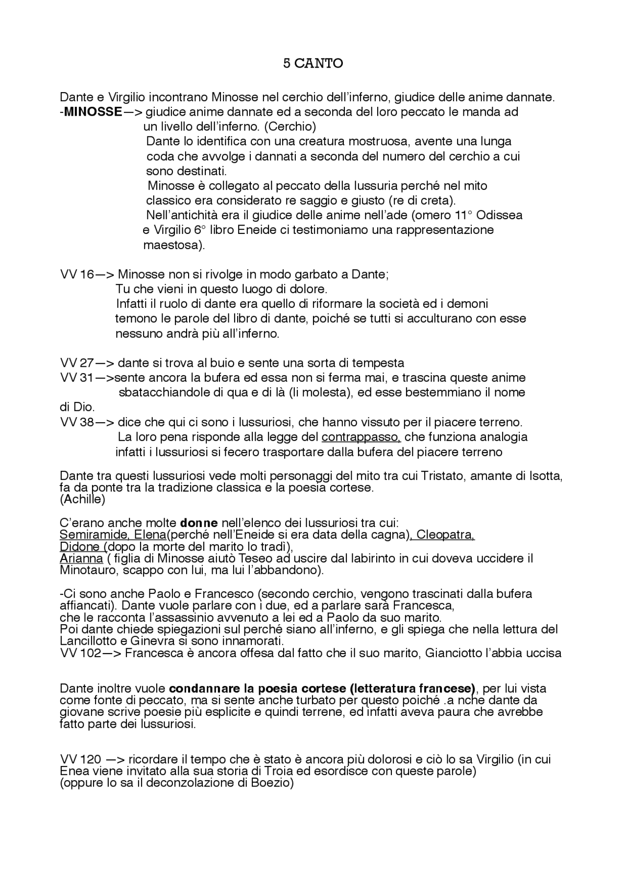 V canto dell'inferno di dante, riassunto sintetico Docsity