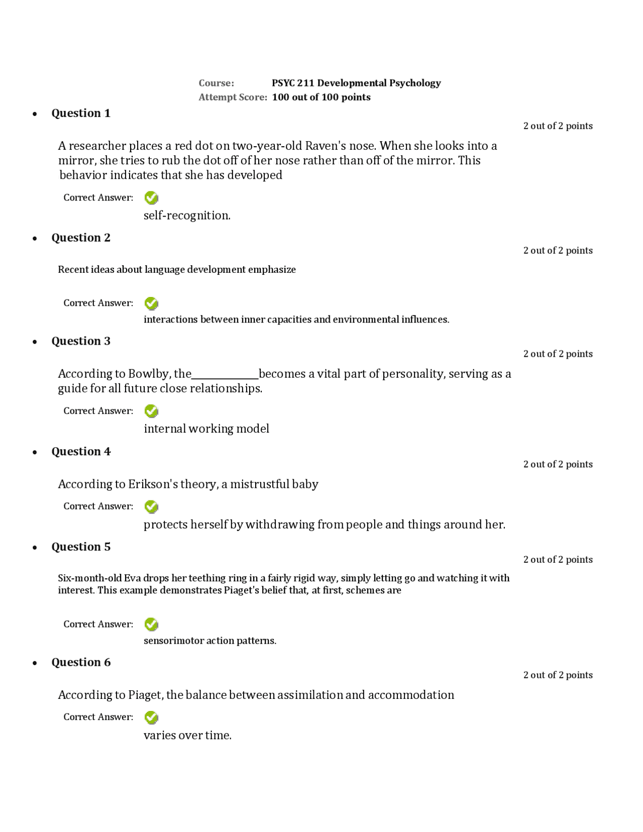 PSYC 211 W2 Exam 2 (CH 5-6).Questions and Answers | Exams Nursing | Docsity