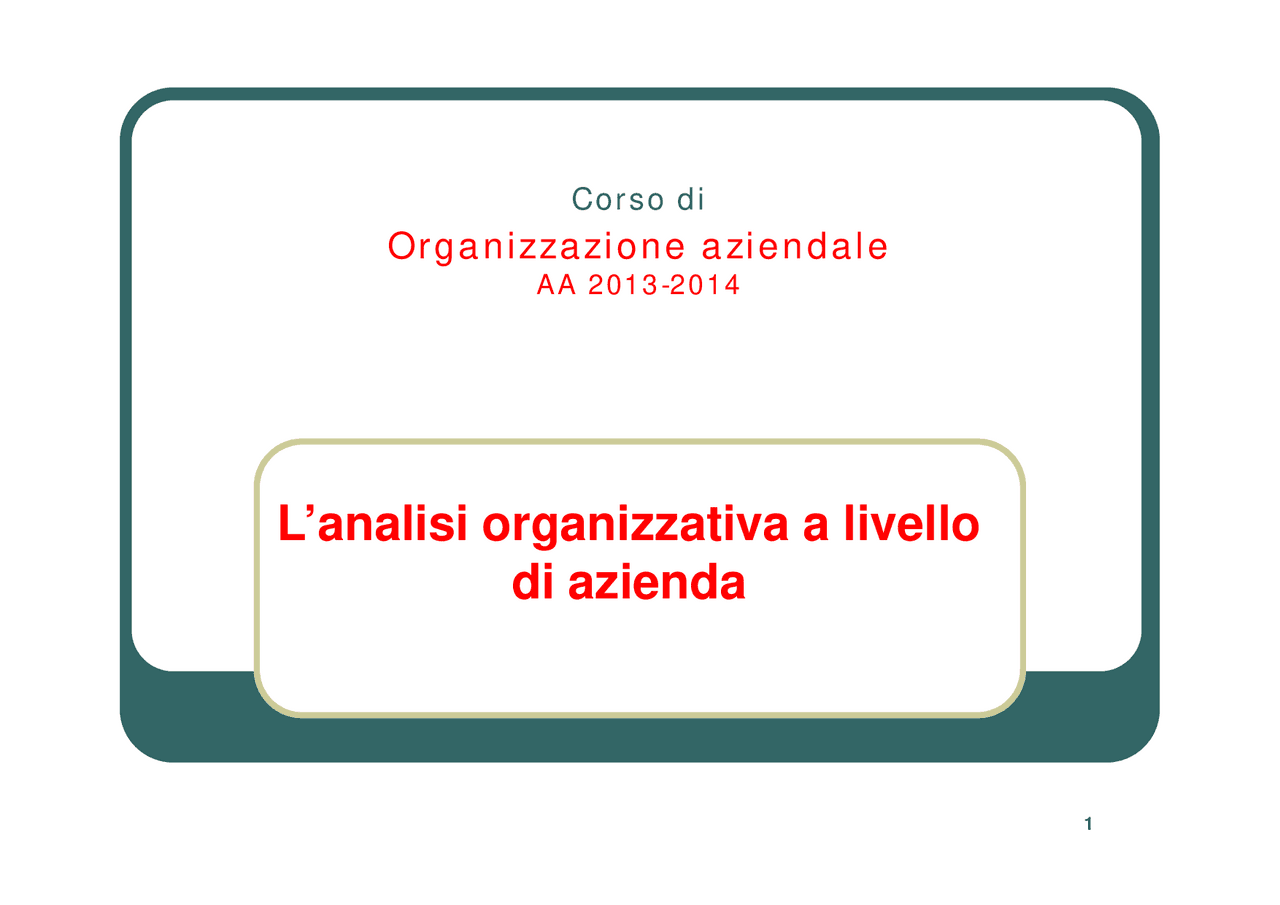 Tipi organizzativi di aziende | Appunti di Organizzazione Aziendale