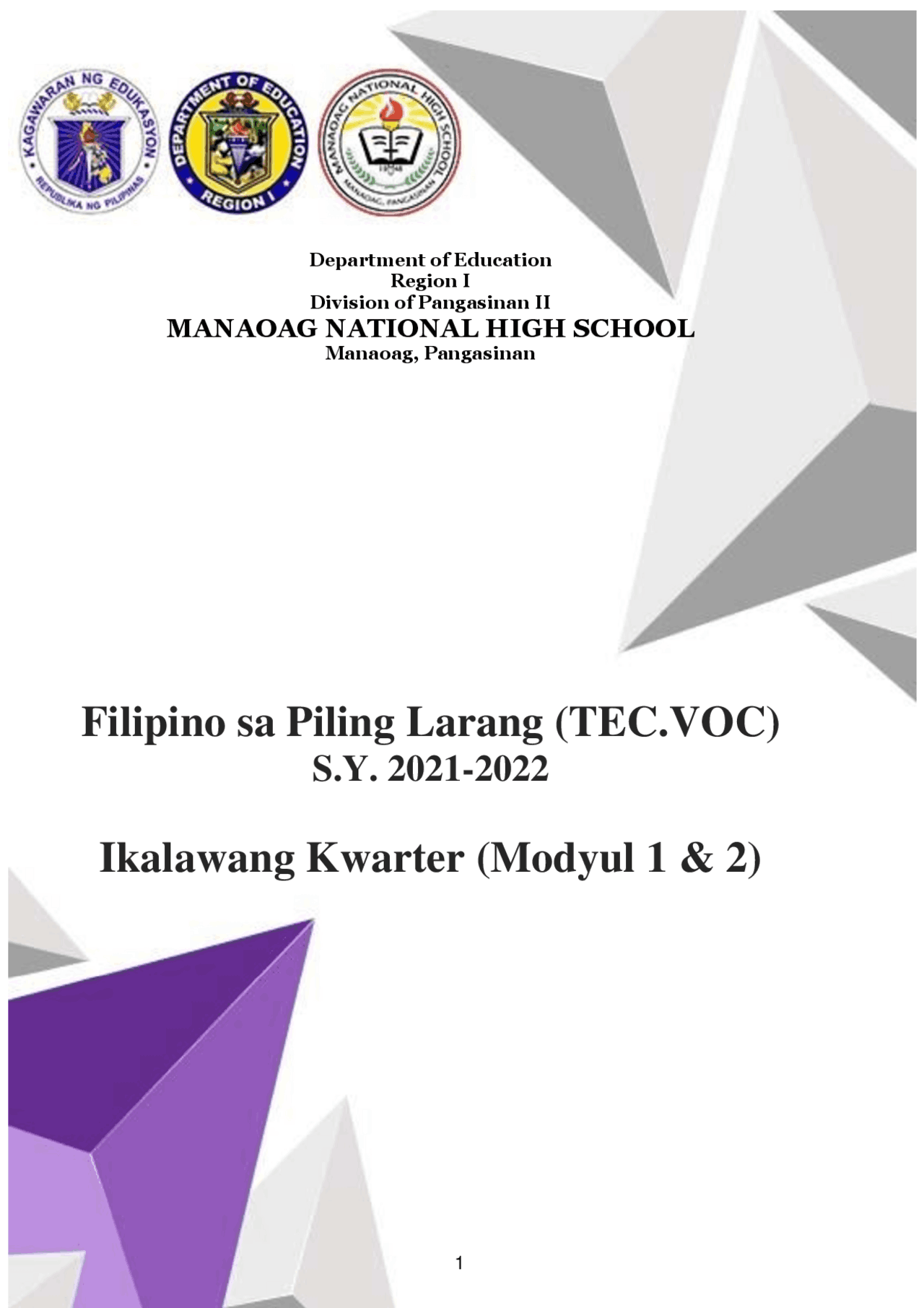 Piling larangan sa Filipino | Assignments Botany | Docsity