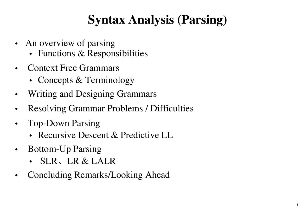 Parser Syntax Analysis Syntax Analysis (Parsing) | Summaries Compilers | Docsity