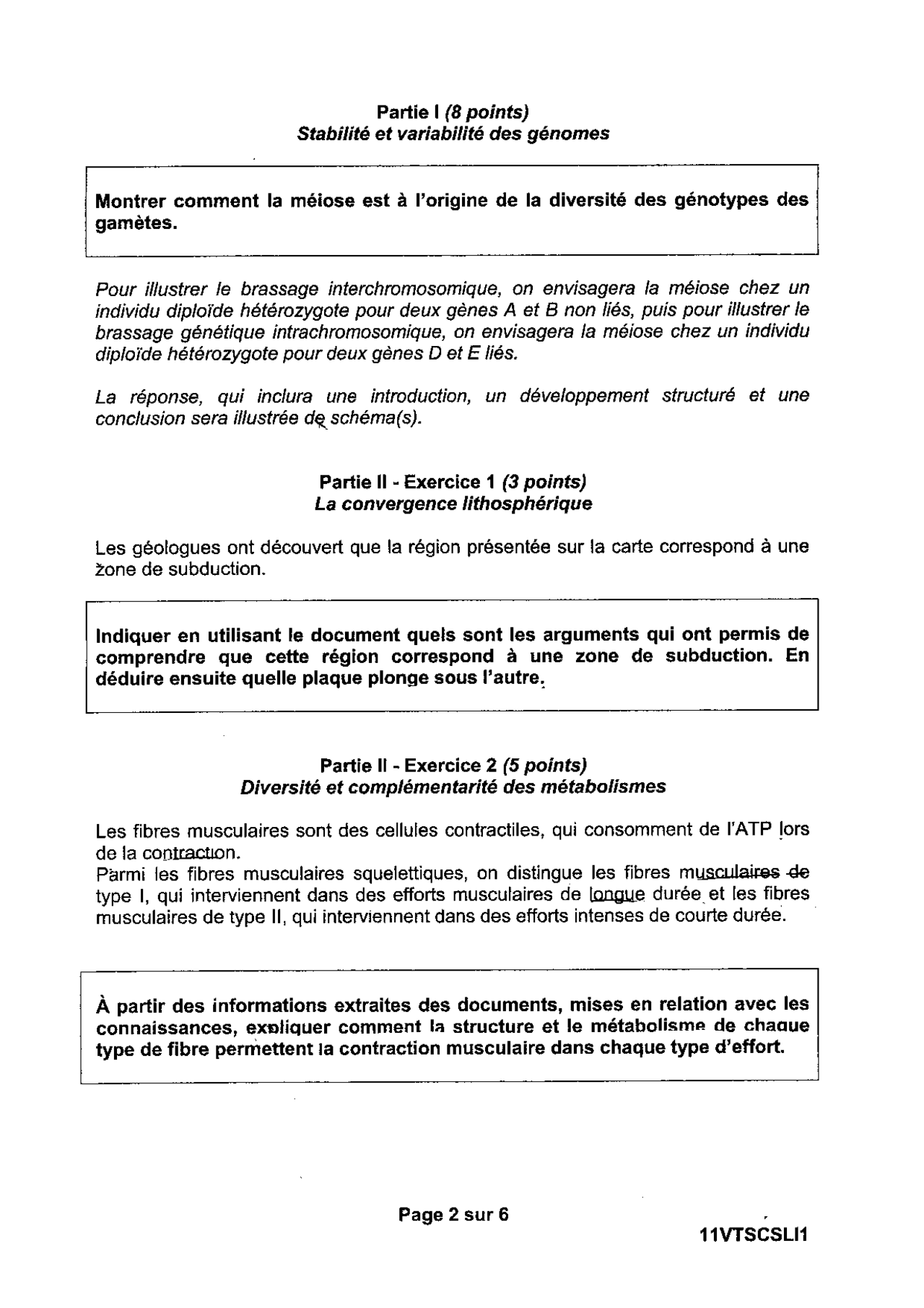 Sujet officiel complet du bac S SVT Spécialité 2011 - Docsity