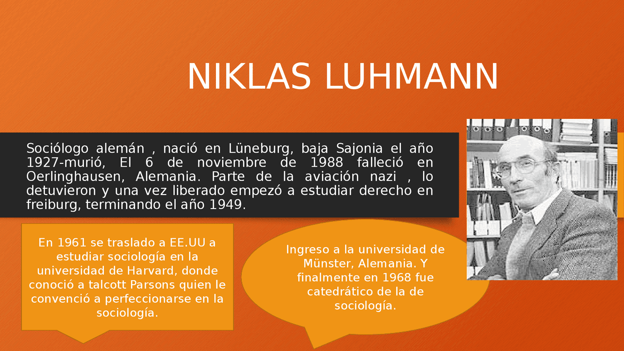 Luhmann Niklas luhmann aportes en la sociologia | Diapositivas de Sociología ...