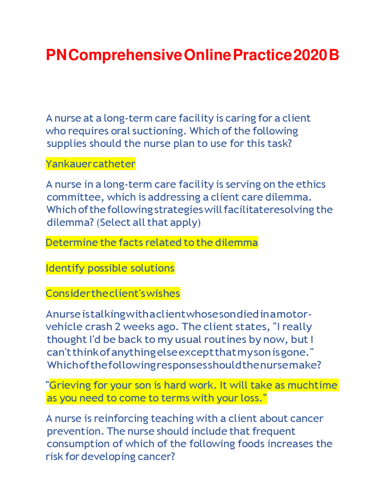 PN Comprehensive Online Practice 2020 B. Question and Answers | Exams