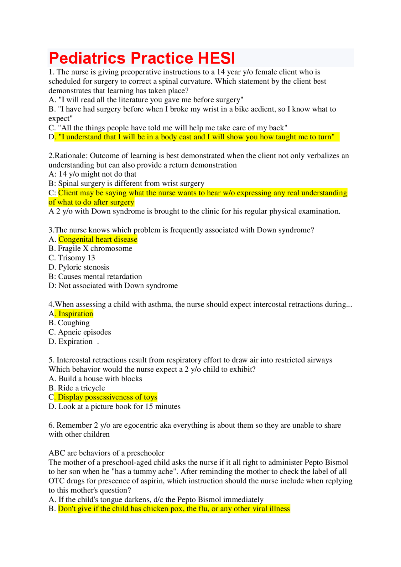 Pediatric Hesi Practice Exam 31 - v44a7ma