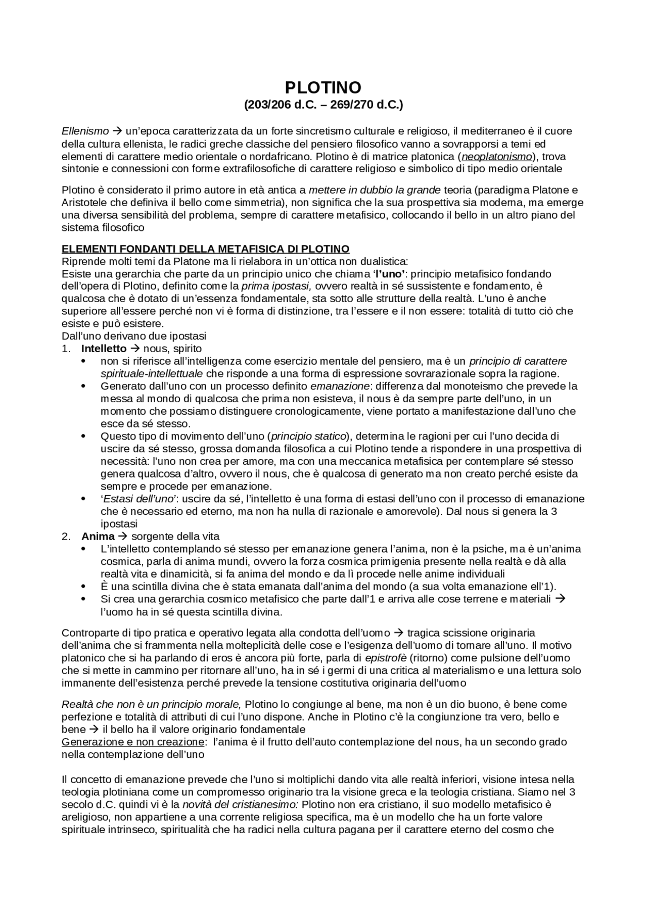 LA FILOSOFIA DI PLOTINO E DI AGOSTINO Docsity