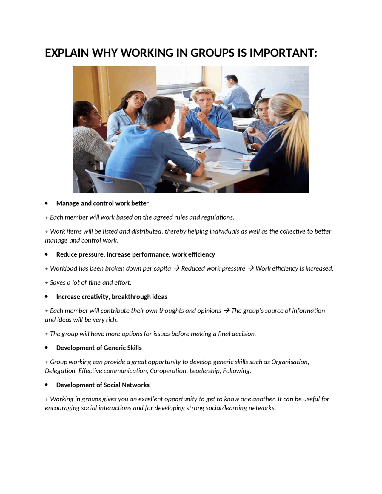 Important of group working - Docsity