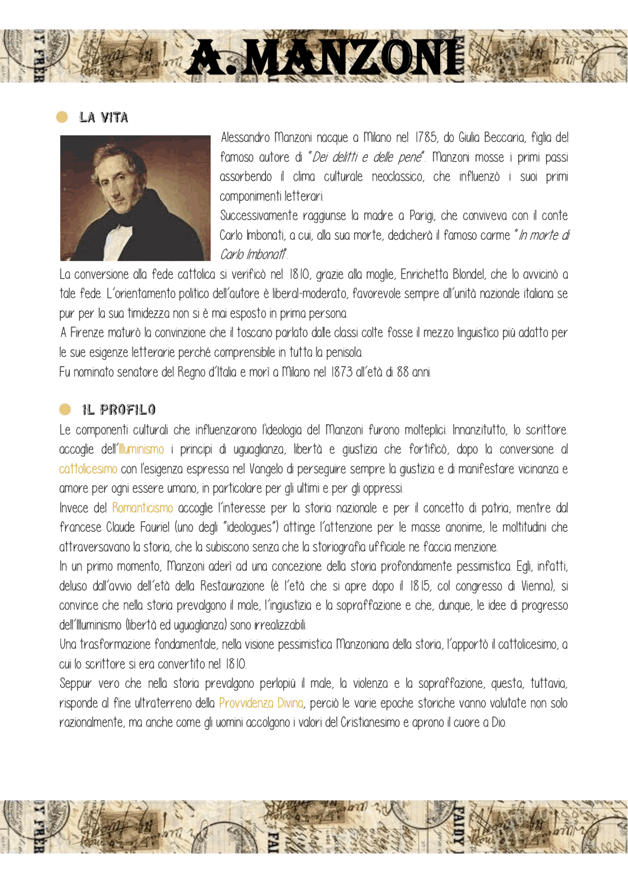 ALESSANDRO MANZONI:poetica - Docsity