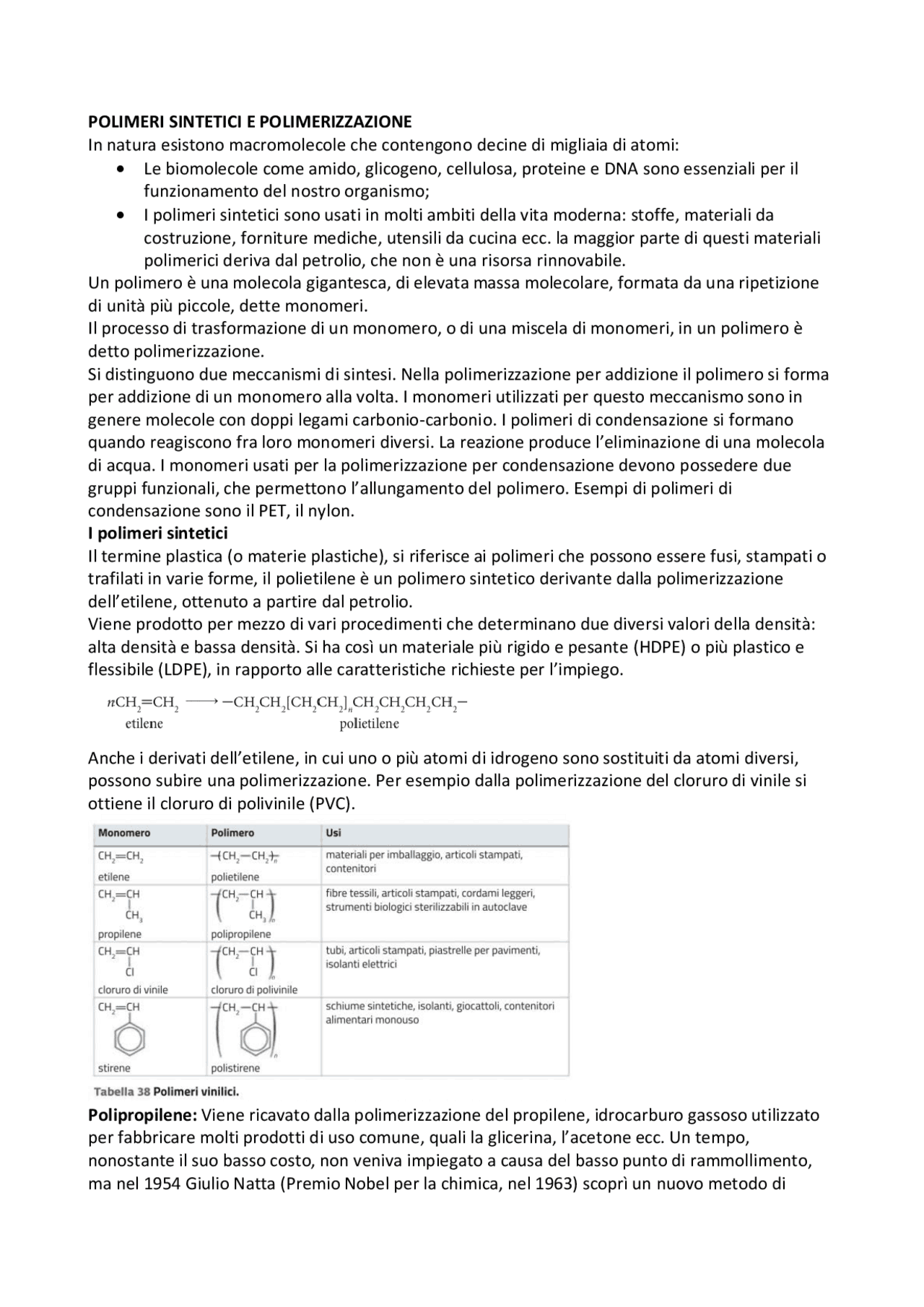 Polimeri sintetici e polimerizzazione Docsity