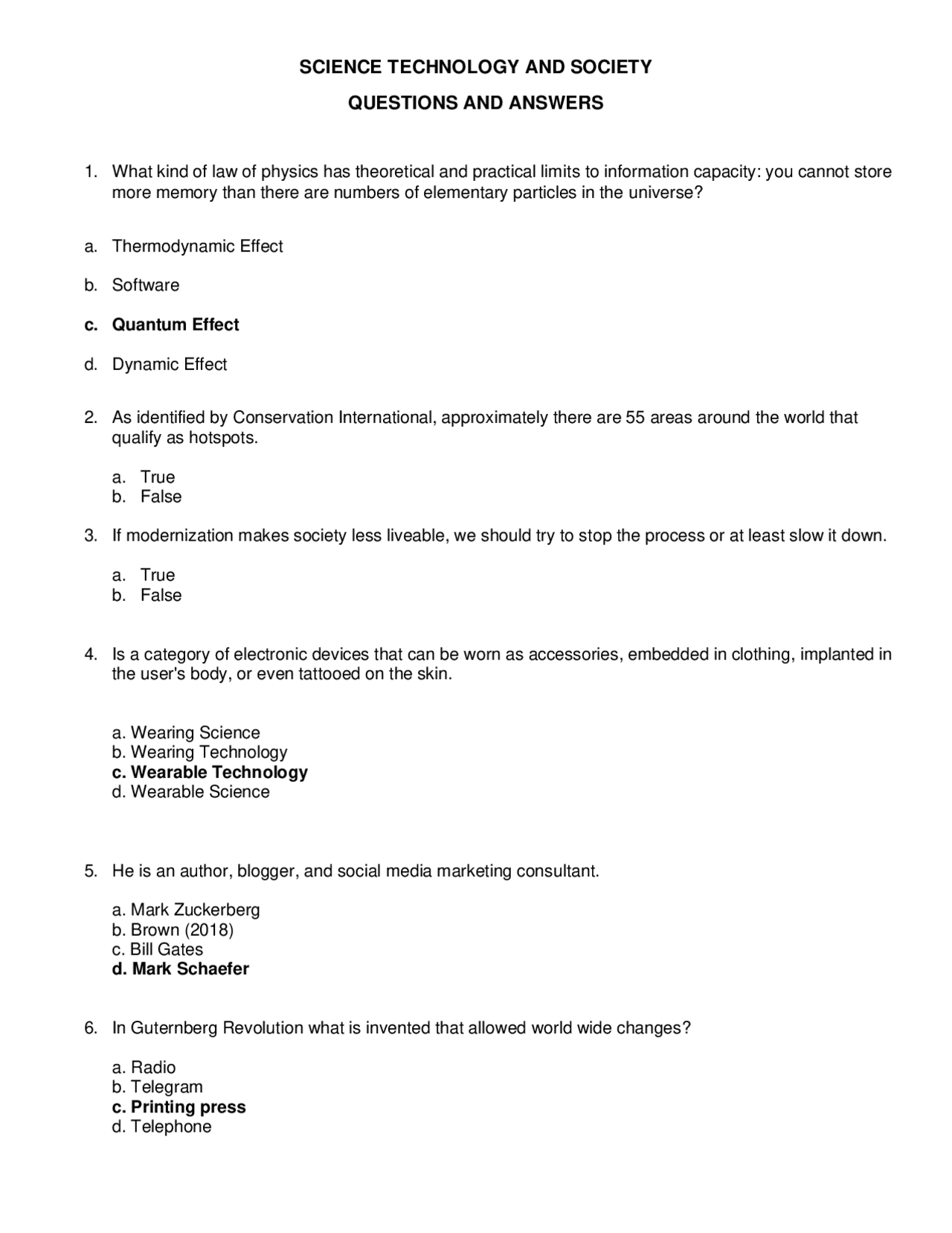 Science Let Question Science Technology and Society Questions and Answers Exam - Docsity