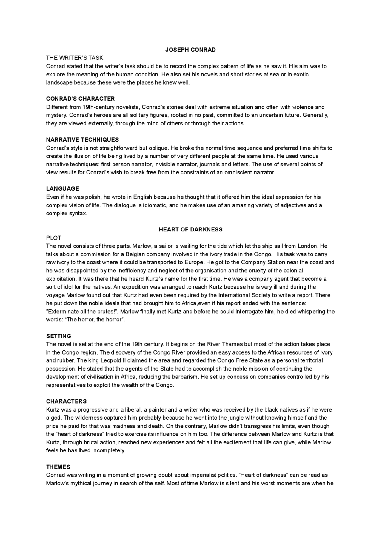 APPUNTI IN LINGUA INGLESE SU JOSEPH CONRAD, JAMES JOYCE, VIRGINIA WOOLF