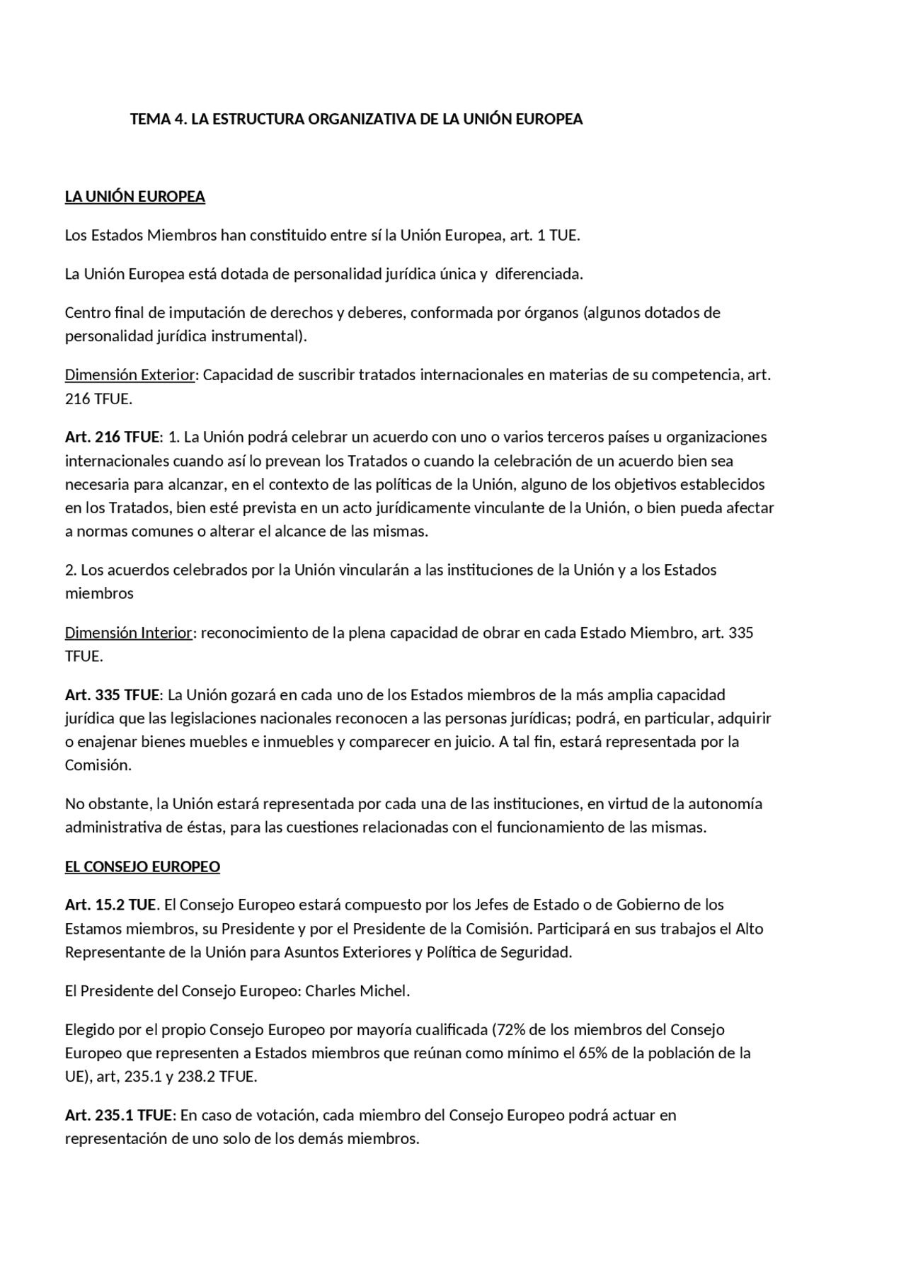 Apuntes tema 4 de la asignatura Derecho de la UE - Docsity