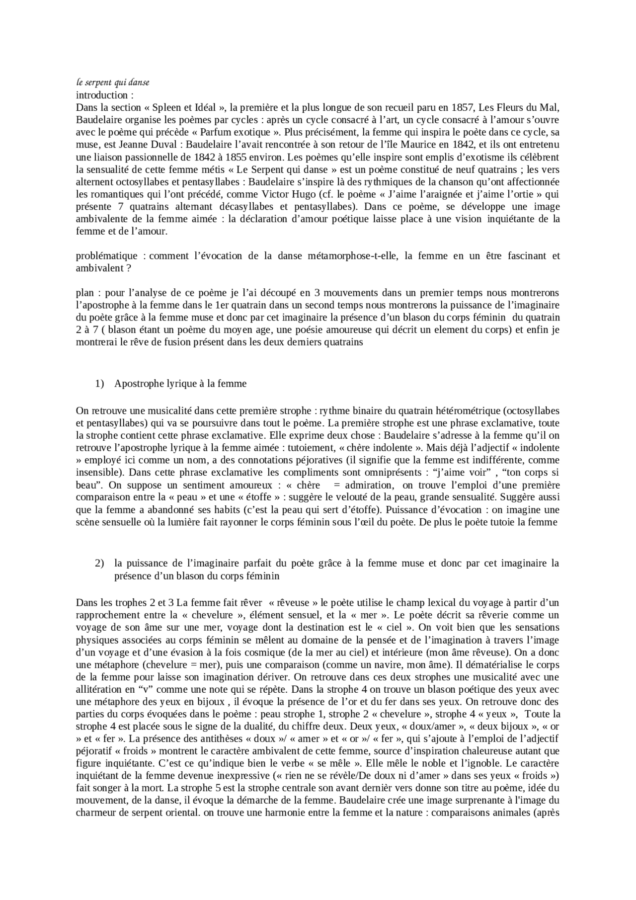Le Serpent Qui Danse Analyse Linéaire Pdf Lecture linéaire le serpent qui danse | Notes Français | Docsity