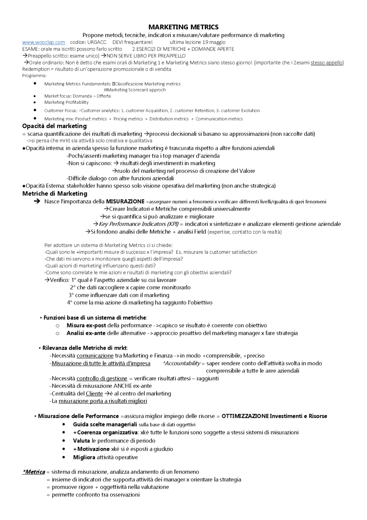 Marketing metrics (Marketing) - Docsity