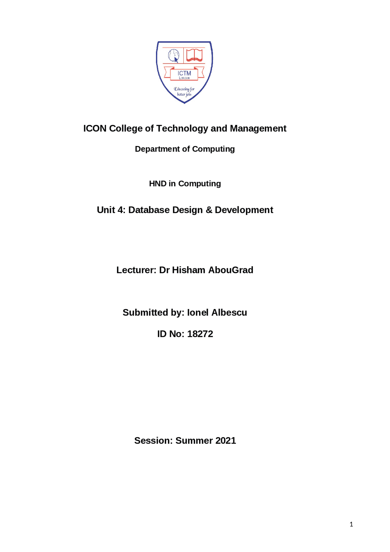 Database design and development - Docsity