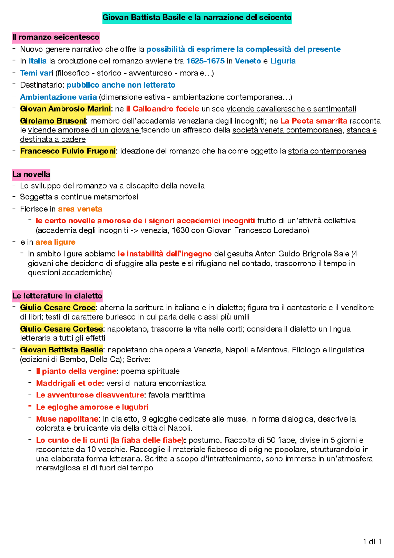 Giovan Battista Basile e la narrazione del Seicento Docsity