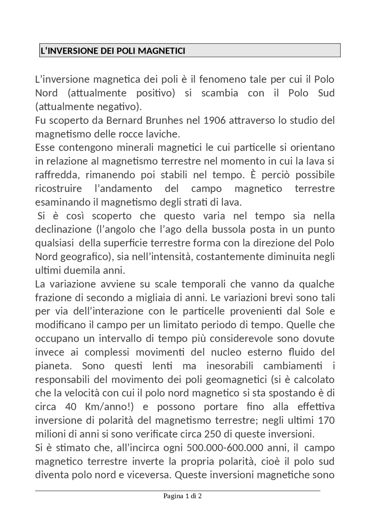 L Inversione Dei Poli Magnetici Docsity