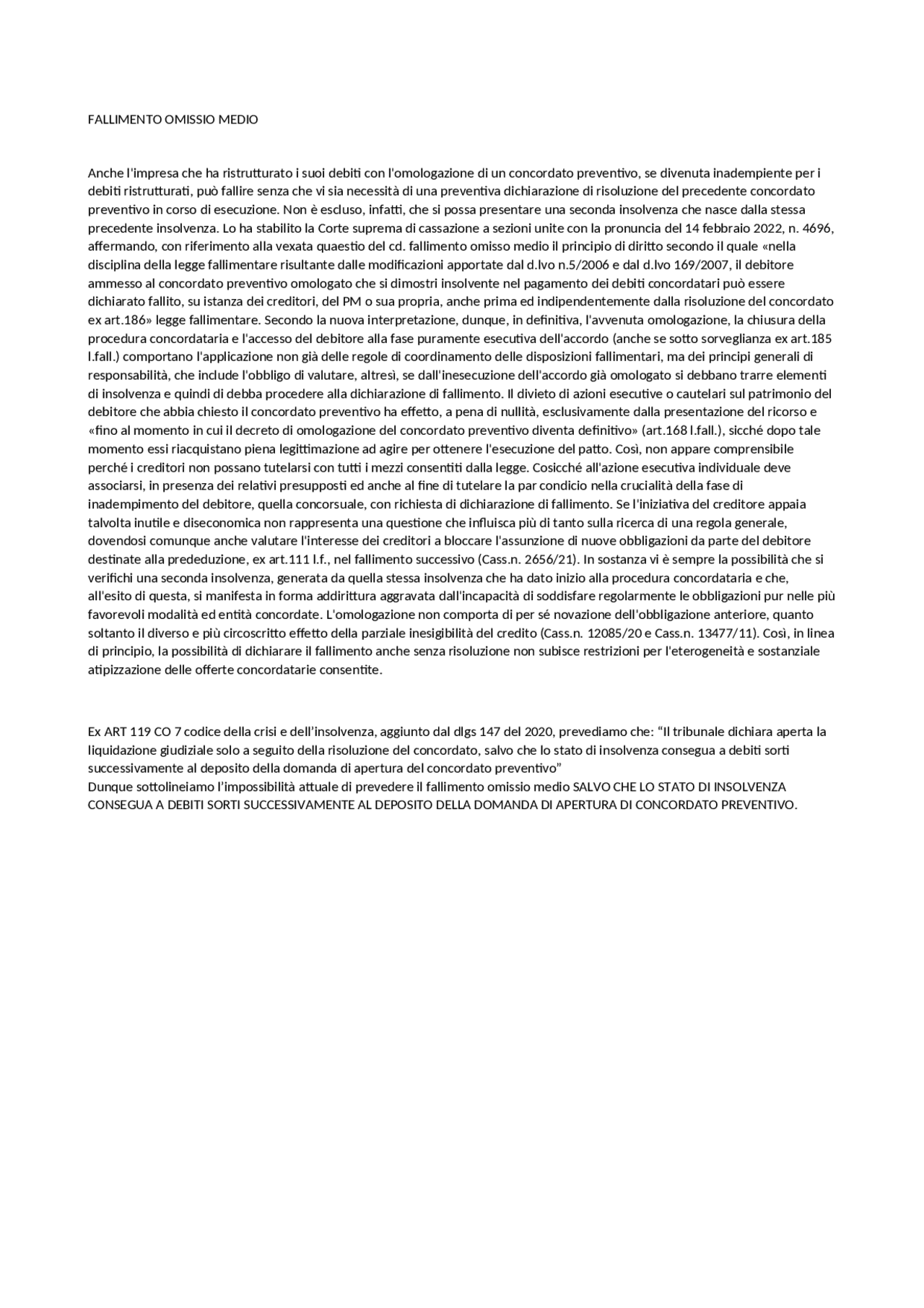 Omissio Libera In Causa Approfondimento sul fallimento omissio medio - Docsity