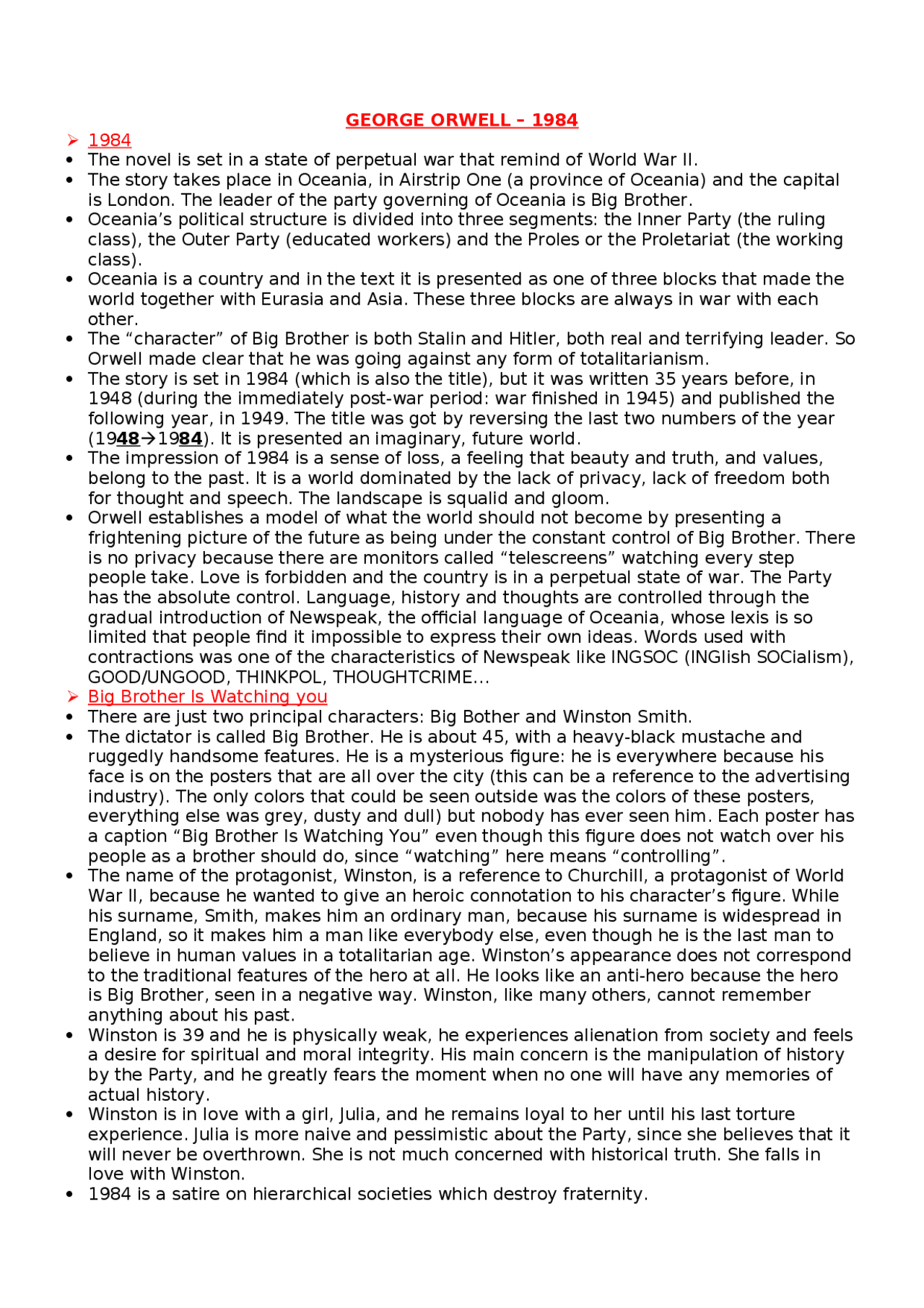 Dossier Example 1984 George Orwell - 1984 - Docsity