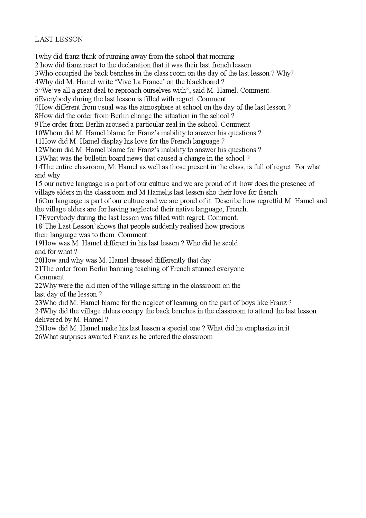 Last lesson important Questions - Docsity