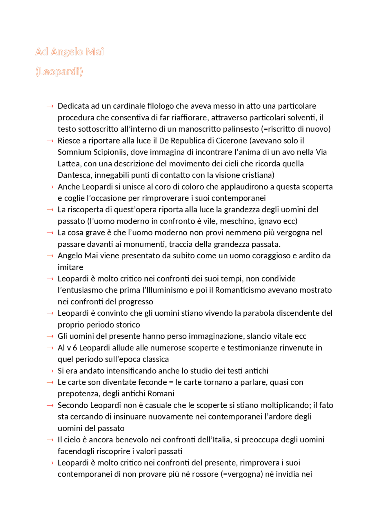 Ad Angelo Mai, Giacomo Leopardi - Docsity