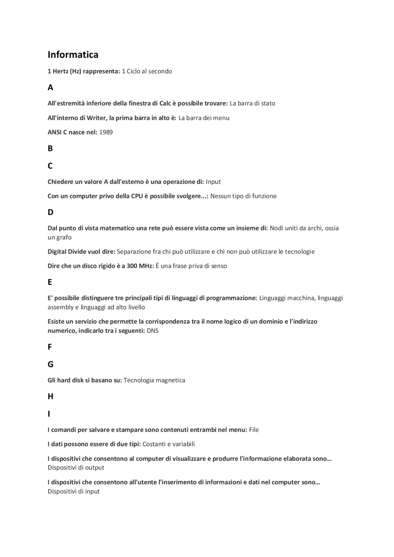 test PROVA DI ABILITA' INFORMATICA esame | Prove d'esame di Fondamenti ...