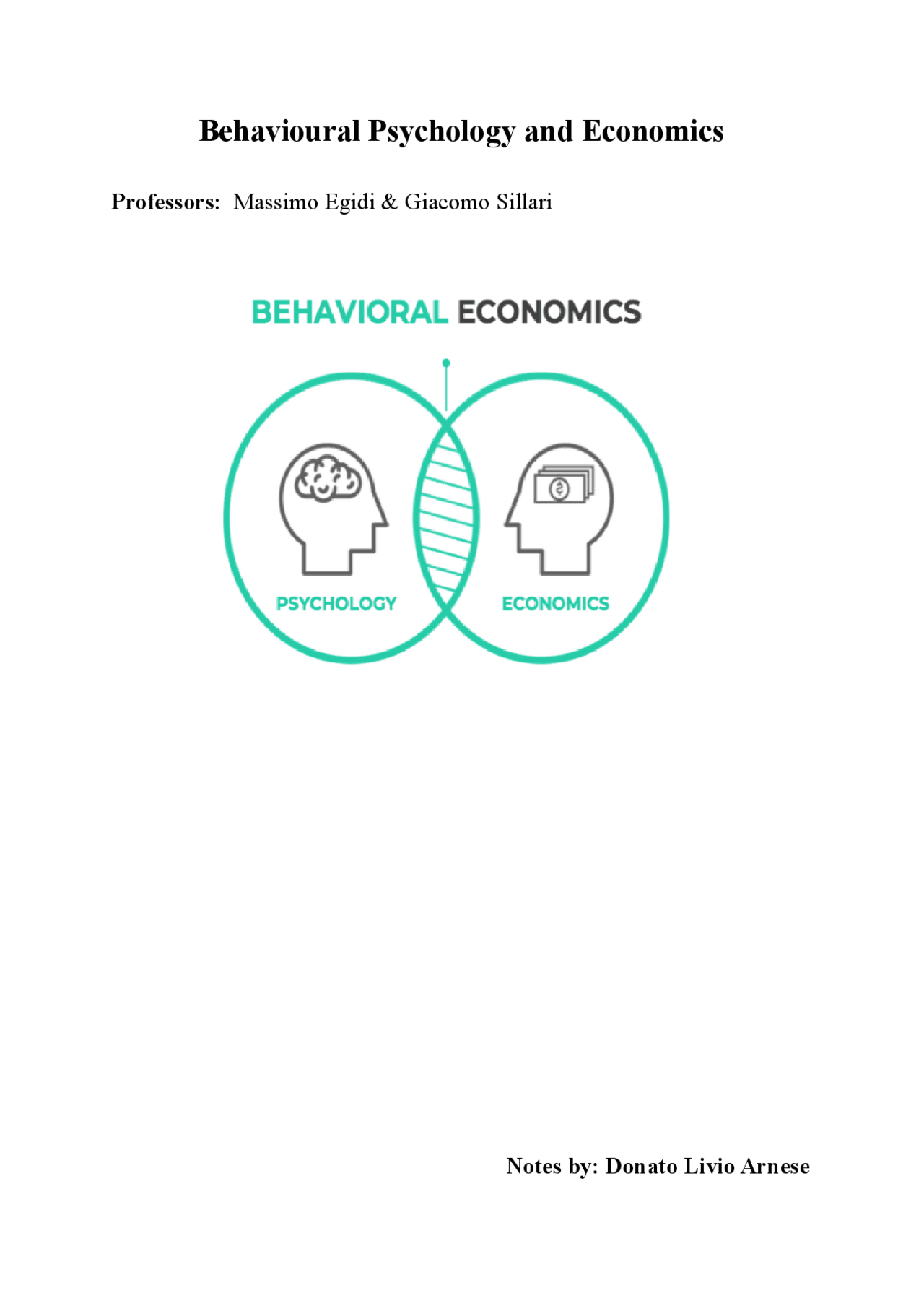 Dispensa Behavioral Economics and Psychology Dispense di Scienza